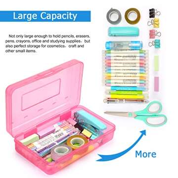 Tamaki 1 Pack Plastic Pencil Box Large Capacity Pencil Boxes Clear Boxes with Snap-tight Lid Stackable Design and Stylish Office Supplies Storage Organizer Box, Pink