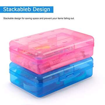 Tamaki 1 Pack Plastic Pencil Box Large Capacity Pencil Boxes Clear Boxes with Snap-tight Lid Stackable Design and Stylish Office Supplies Storage Organizer Box, Pink