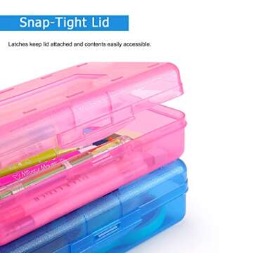 Tamaki 1 Pack Plastic Pencil Box Large Capacity Pencil Boxes Clear Boxes with Snap-tight Lid Stackable Design and Stylish Office Supplies Storage Organizer Box, Pink