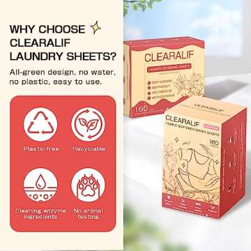 CLEARALIF All in One Laundry Detergent Sheets Kit, Magnolia Scent, 160 Loads Laundry Sheets + 160 Drying Sheets, Laundry Set Great for Travel, Softener Sheets Eco Package Friendly & Hypoallergenic