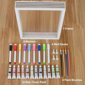 Family Handprint Frame Kit for 4 with 12 Paints&9 Pens,New Parents Gifts for Couples After Birth,Baby Shower Gifts for Mom and Dad,Mothers Fathers Day Craft Wood,Christmas Birthday Gift(White)