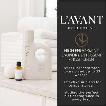 L'avant Collective High Performing Laundry Detergent Soap - Luxury Deep Cleaning & Powerful Odor Defense Long Lasting Liquid High Maintenance Ultra Concentrated Professional Wash 32 Oz (Fresh Linen)