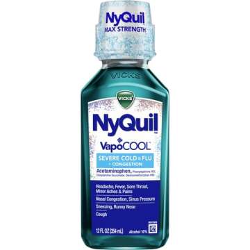 Vicks NyQuil Severe with VapoCOOL Nighttime Cough, Cold and Flu Relief Liquid, Berry, 12 Fl Oz (Pack of 2)