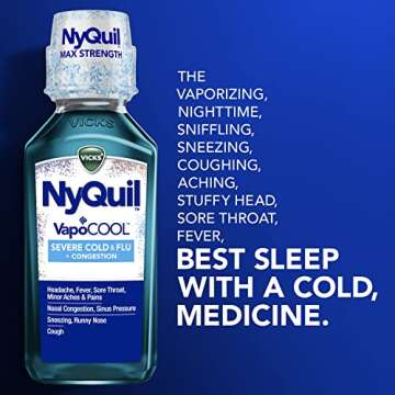 Vicks NyQuil Severe with VapoCOOL Nighttime Cough, Cold and Flu Relief Liquid, Berry, 12 Fl Oz (Pack of 2)