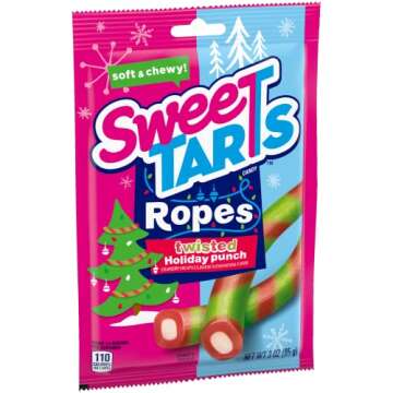 SweeTARTS Ropes Twisted Holiday Punch, Soft and Chewy Candy, 3oz Pack - Holiday Stocking Stuffers & Treats