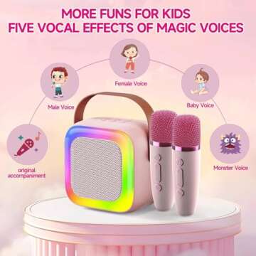 Mini Karaoke Machine for Kids Teen Adults, Kids Karaoke Machine with 2 Wireless Microphones and LED Lights Toys for Christmas Birthday Party, Home, Gifts for 4 5 6 7 8 9 10 11 12+ Years Girls Boys