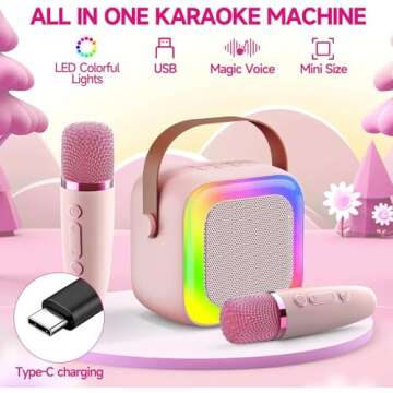 Mini Karaoke Machine for Kids Teen Adults, Kids Karaoke Machine with 2 Wireless Microphones and LED Lights Toys for Christmas Birthday Party, Home, Gifts for 4 5 6 7 8 9 10 11 12+ Years Girls Boys