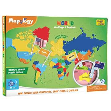 Imagimake Mapology World Map Puzzle - Includes Country Flags & Capitals | Fun Jigsaw Puzzle Kids Ages 5-8 | Educational Toys for Ages 8-13 | Geography Gifts for Girls & Boys 5, 6, 7, 8, 9, 10, 11, 12