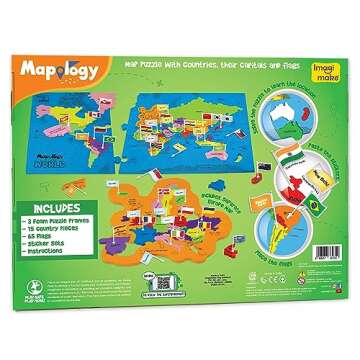 Imagimake Mapology World Map Puzzle - Includes Country Flags & Capitals | Fun Jigsaw Puzzle Kids Ages 5-8 | Educational Toys for Ages 8-13 | Geography Gifts for Girls & Boys 5, 6, 7, 8, 9, 10, 11, 12