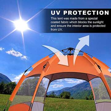 TPS Power Sports Instant Pop Up Camping Tent Easy Setup Automatic Hydraulic Water Resistant with Rain Fly Portable Lightweight Great for Outdoor Beach Backpacking Hiking (Orange, 2-3 Person)