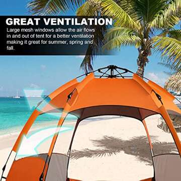 TPS Power Sports Instant Pop Up Camping Tent Easy Setup Automatic Hydraulic Water Resistant with Rain Fly Portable Lightweight Great for Outdoor Beach Backpacking Hiking (Orange, 2-3 Person)