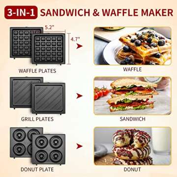 Mini Waffle Maker, Small Waffle Iron Machine Stuffed Non-Stick for Kinds, Breakfast Square Compact Design Tiny, Fast Heat Up, Keto Chaffles, Grilled Cheese, Snack, Gray 600W BEZIA