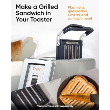 Revolution R180 Connect Plus 2-Slice Toaster, Toastie Press & Warming Rack Bundle – Smart Touchscreen, Patented InstaGLO 2.0 Technology, Digital Picture Frame – Toast Bread, Bagels, Waffles, Tortillas