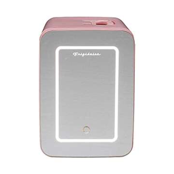 FRIGIDAIRE EFMIS170-PINK Mini Portable Compact Personal Fridge, 10L Capacity, 15 Cans, Makeup, Skincare, Freon-Free & Eco Friendly, Includes Home Plug & 12V Car Charger, PINK (Renewed)