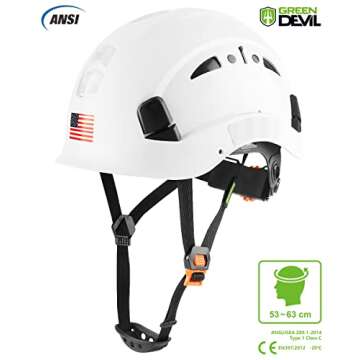 GREEN DEVIL Safety Helmet Hard Hat Adjustable Lightweight Vented ABS Work Helmet for Men and Women 6-Point Suspension ANSI Z89.1 Approved Ideal for Industrial & Construction