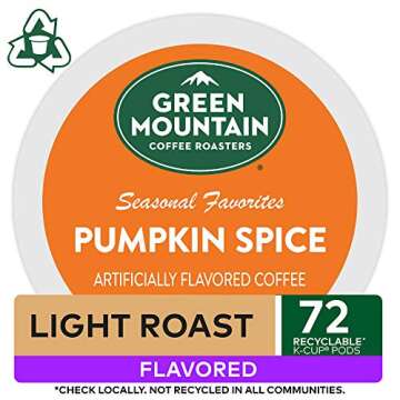 Green Mountain Coffee Roasters Pumpkin Spice, Single-Serve Keurig K-Cup Pods, Flavored Light Roast Coffee, 72 Count