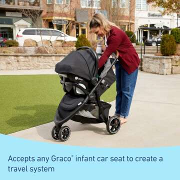 Graco Outpace LX All-Terrain 3-Wheel Baby Stroller, Cohen €” Compatible for Travel System, Easy One-Hand Fold, in-Seat Suspension for Comfortable Ride, Never-Flat Rubber Tires