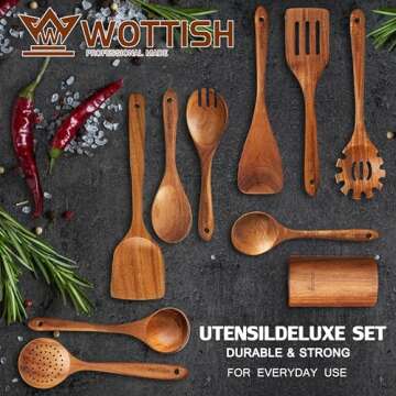 Wooden Spoons for Cooking,Wooden Utensil Set,Wooden Cooking Utensils,10-Piece Wooden Kitchen Utensil Set with Wooden Spoons(A10)