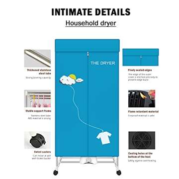 Portable Dryer,110V 1000W Electric Clothes Dryer Machine Double layer Stackable Clothes Drying Rack for Apartments, RV,Laundry,and More