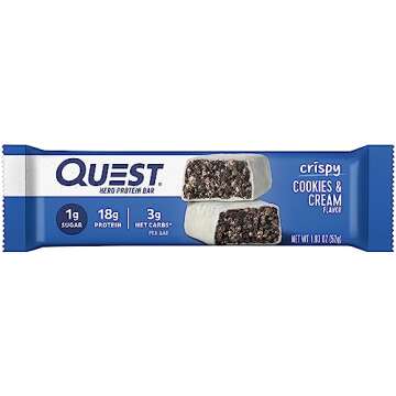 Quest Nutrition Crispy Cookies & Cream Hero Protein Bar, 18g Protein, 1g Sugar, 3g Net Carb, Gluten Free Protein Snack, Keto Friendly, 12 Count