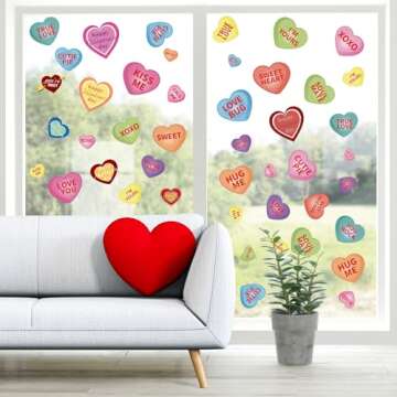 AKEROCK Valentines Day Window Clings, Colorful Heart Shaped Reusable Static Window Stickers for Valentines Day Decor, Valentines Decorations for The Home, Bathroom, Office