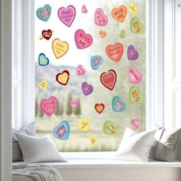 AKEROCK Valentines Day Window Clings, Colorful Heart Shaped Reusable Static Window Stickers for Valentines Day Decor, Valentines Decorations for The Home, Bathroom, Office