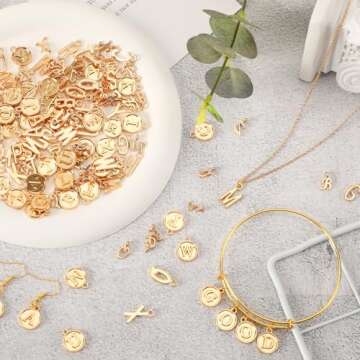 SANNIX Letter Charms, 156Pcs/6 Sets Alphabet ABC Letter Charms 3 Styles Capital A-Z Charms DIY Bracelet Necklace Pendants with 200Pcs Open Jump Rings for Jewelry Making, KC Gold