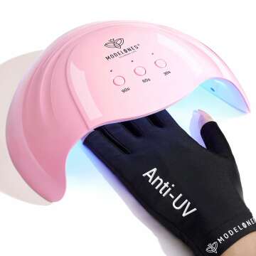 Modelones Gel Nail Lamp with UV Gloves, 48W Nail Dryer with 3 Timer Settings, Nail Lamps for Gel Polish, Professional UPF99+ UV Protection Gloves for Nail Art Manicure