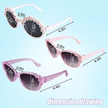 XINB LOOK 3-Pairs Gift Kids Sunglasses Girls, Cute Flower Frame Cartoon UV400 Glasses, Kids Sunglasses for Ages 3-10