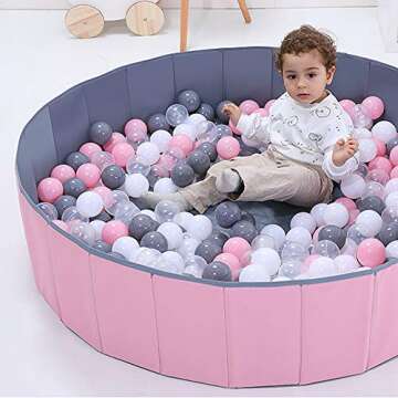 PlayMaty Ball Pits - Folding Portable Baby Kids Play Ball Pool Double Layer Oxford Cloth Not Need to Inflate Stable Ball Pool for Toddler (Balls Not Included) (Pink)