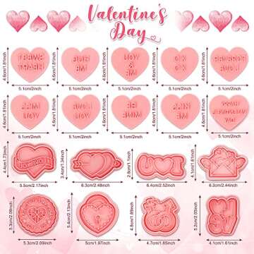 18 Pieces Valentine's Day Cookie Cutters Conversation Hearts 3D Cookie Stampers Set Cookie Biscuit Fondant Plastic Cutters Baking Mold Tools for Valentine DIY Baking Supplies