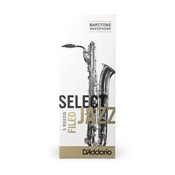 D’Addario Woodwinds Select Jazz Baritone Sax Reeds, Filed, Strength 3 Strength Medium, 5-pack (RSF05BSX3M)