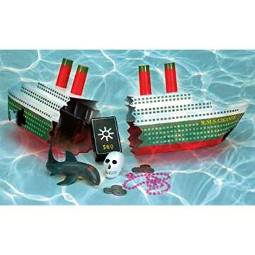 SWIMLINE Titanic Themed Dive Toy Sinking Ship Hidden Treasure Combo Pack Catch And Retrieval Cruise Ship Game For Swimming Pool & Bath Tub For Kids Multi Color Rings Underwater Dive Practice Education