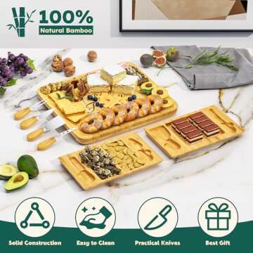 Bamboo Charcuterie Board Set with Slide-Out Drawer