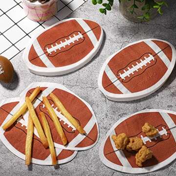 ADXCO 60 Pieces Football Party Napkins Football Shape Paper Napkins Disposable Beverage Cocktail Napkins for Sports Theme Birthday Party Supplies Table Decorations, 6.3 x 3.9 Inch