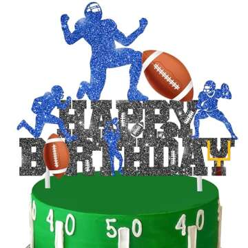 Football Birthday Cake Topper Football Theme Birthday Party Decoration Rugby Ball Player Cake Pick football Cake Topper for Sport Theme Baby Shower Supplies