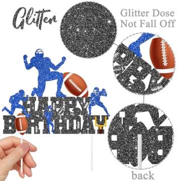 Football Birthday Cake Topper Football Theme Birthday Party Decoration Rugby Ball Player Cake Pick football Cake Topper for Sport Theme Baby Shower Supplies