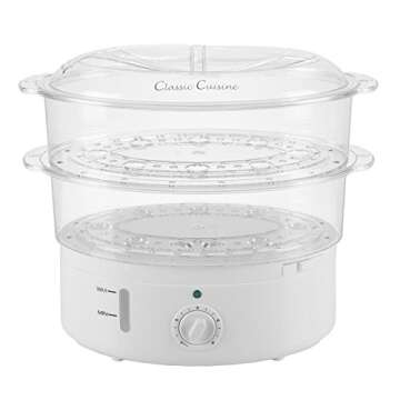 Vegetable Steamer Rice Cooker- 6.3 Quart Electric Steam Appliance with Timer for Healthy Fish, Eggs, Vegetables, Rice, Baby Food by Classic Cuisine, 11"D x 11"W x 12.25"H