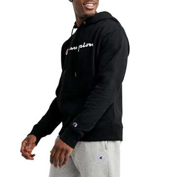 Champion Men's Hoodie, Powerblend, Fleece, Comfortable Sweatshirt for Men (Reg. or Big & Tall), Large, Black Script