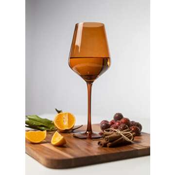 Saludi Original Dark Orange Leaf Wine Glasses, 16.5oz (Set of 6) Stemmed Single Color Rust Terracotta- Great for All Wine Types and Occasions or Gifts - Luxury, Durable, Hand-Blown