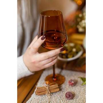 Saludi Original Dark Orange Leaf Wine Glasses, 16.5oz (Set of 6) Stemmed Single Color Rust Terracotta- Great for All Wine Types and Occasions or Gifts - Luxury, Durable, Hand-Blown