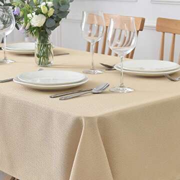 maxmill Rectangle Textured Tablecloth Waterproof Spillproof Wrinkle Free Table Cloth, Kitchen Dining Tabletop Decoration, Fabric Table Cover for Outdoor and Indoor Use, 52 x 70 Inch, Beige