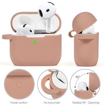 Case for Apple Airpods 4 - VISOOM Airpods 4 Cases 2024 Cover Women Anti-Drop Silicone iPods 4 Earbuds Wireless Accessorie Charging Cases Girl Bling Keychain for Airpod iPods 4th Generation