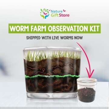 Nature Gift Store - Worm Farm for Kids with Live Worms - Observation Kit with Ecosystem, Soil Mixing Sand, Magnifying Glass & More