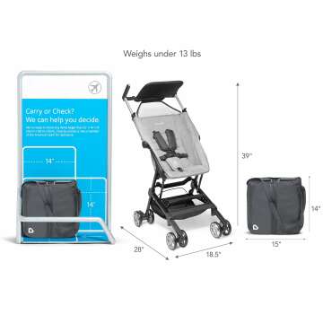 Munchkin® Sparrow™ Ultra Compact Lightweight Travel Stroller for Babies & Toddlers, Grey