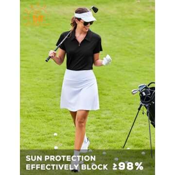 PINSPARK Womens Golf Shirt Collared Tennis Shirts Moisture Wicking Short Sleeve Polo Shirt UPF 50+ Athletic Top Black S