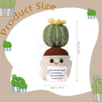 Handmade Crochet Mini Funny Potted-Positive Emotional Support Plant,Crochet Desk Decor,Crochet Flower Decor,Gift for Friends,Mother's Day Gift,Encouragement Gifts (Cactus-2)