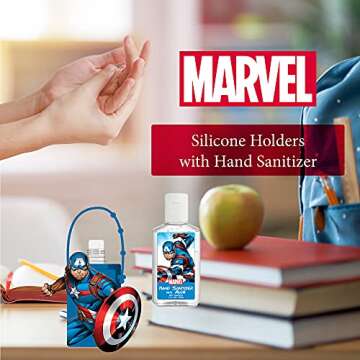 Evergreen Research Disney Princess and Marvel Hand Sanitizer & Holder Combo Packs, 1 oz Flip Cap Bottle - Captain America, 1 Pack