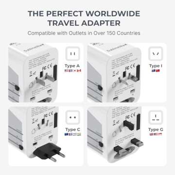 International Power Adapter Travel Plug - 4 USB Ports Universal Work for 150 Countries - 120 Volt Adapter - Adapter Type C Type A Type G Type I f for UK Japan China eu Europe European By SublimeWare