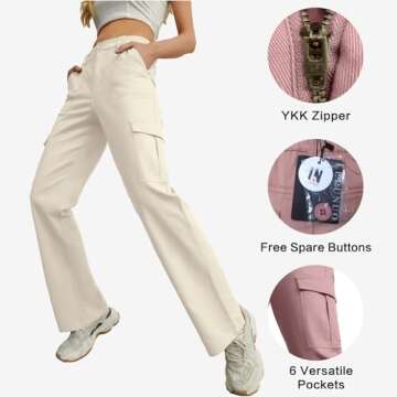 Lepunuo Cargo Pants for Women High Waisted Casual Pants Baggy Stretchy Wide Leg Y2K Streetwear with 6 Pockets Apricot